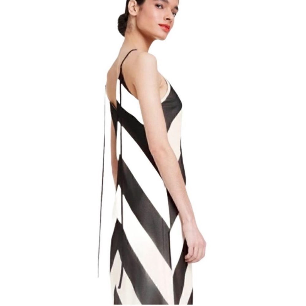 Christopher John Roberts Black White Chevron Slip Maxi Dress NEW - Picture 6 of 16